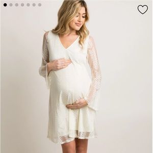 PinkBlush Ivory Chevron Mesh Overlay Maternity Dress - SM